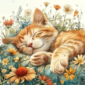 Sleeping Tabby Cat DIY 5D Full Round Drill Diamond Painting